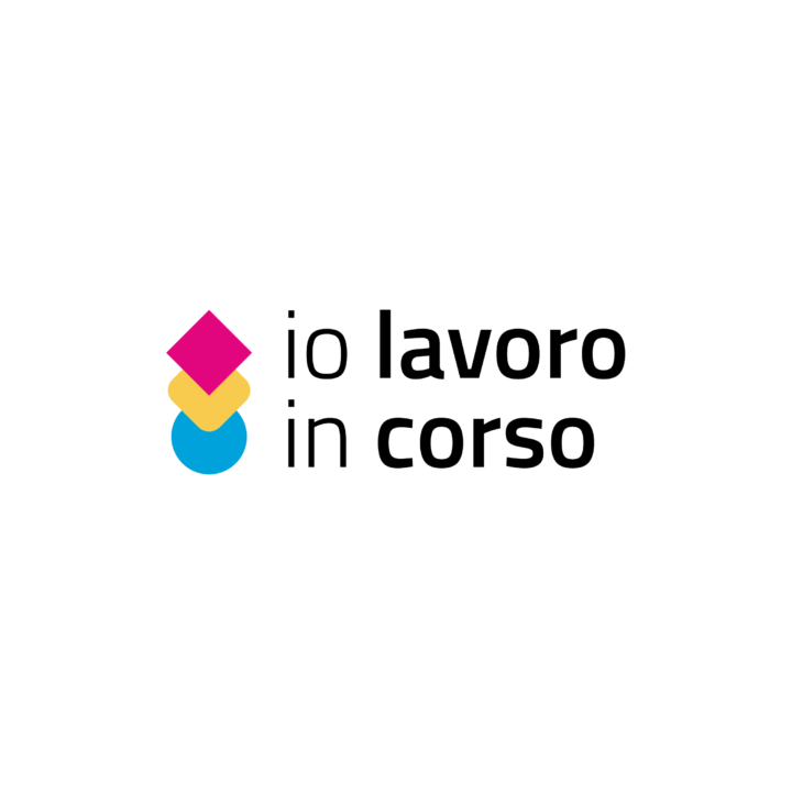 marchio io lavoro in corso: scritta "iolavoro in corso" e immagine quadrato, quadrato smussato e cerchio